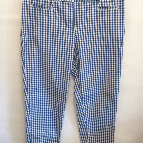 Talbots Petite blue white check embroidered leg mid-rise capri pants *Sz 8P* - Picture 1 of 5